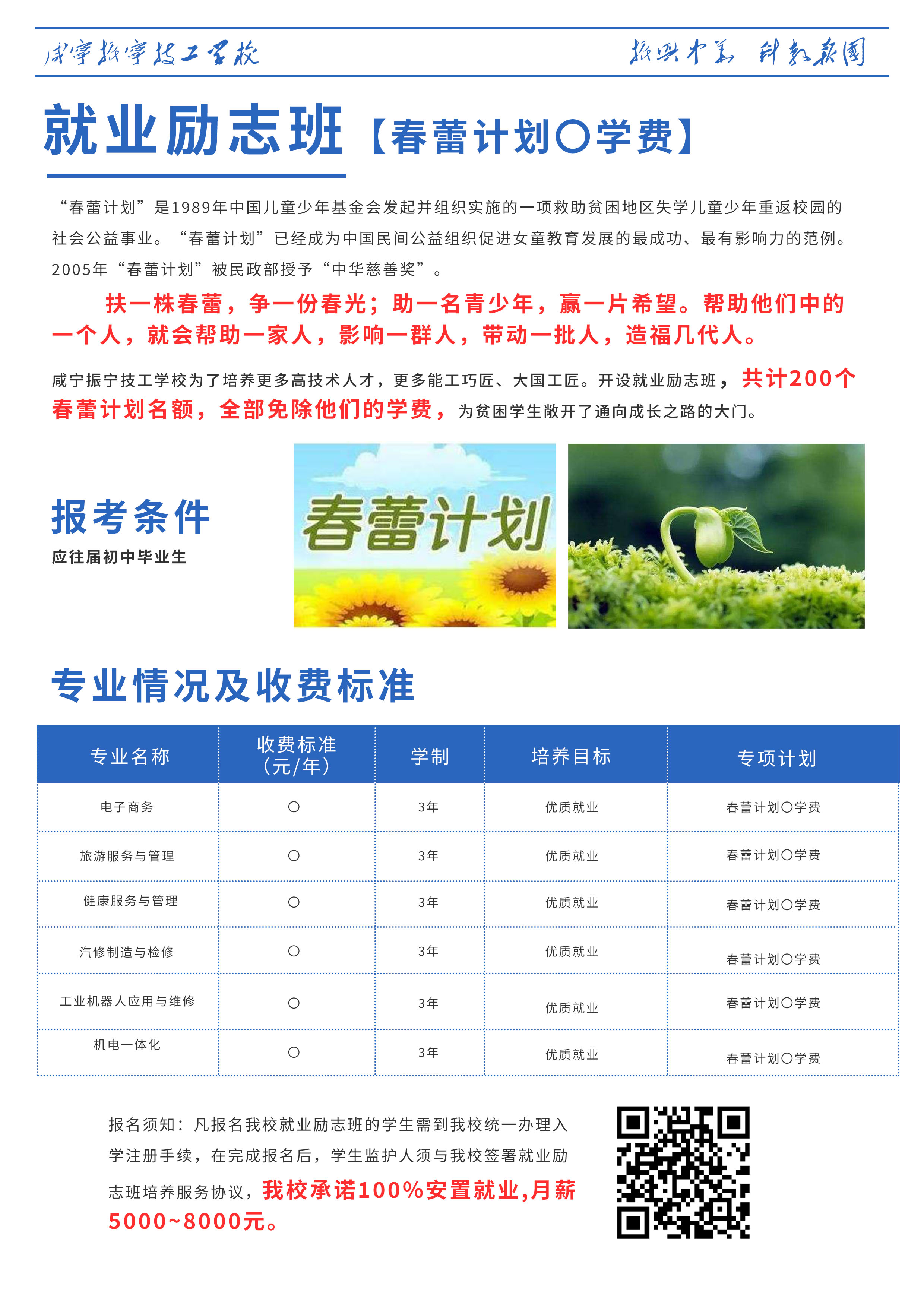 咸寧振寧技工學校招生計劃——春蕾計劃(圖1)